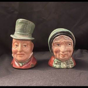 1920s Beswick Dickens Characters Mr Micawber & Sairey Gamp Salt & Pepper Shakers